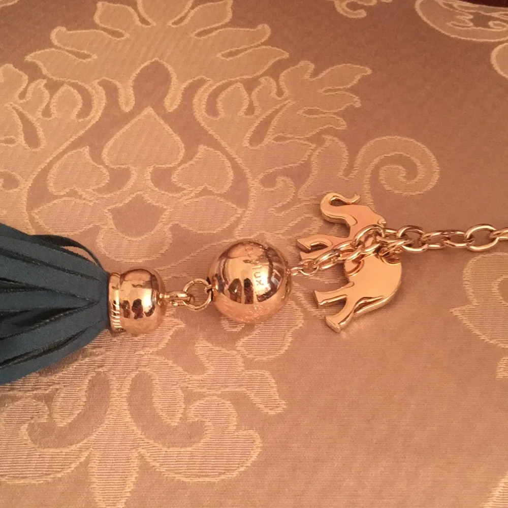 Deux Lux Metal Elephant Leather Fringe Key Chain/ Bag Charm